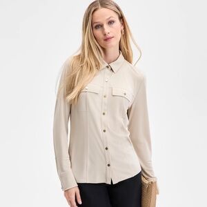 NWT I.N.C. International Concepts Women's Knit Utility Shirt Tan Size Small